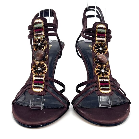 Apostrophe Reggae Embellished Brown Strappy Heels Shoe Womens 7.5M Beaded Detail - Picture 6 of 13